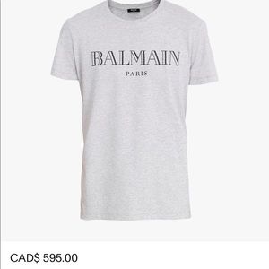 BALMAIN! Gray cotton T-shirt with black Balmain Paris logo print